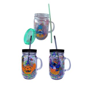 Mason Jar Stitch Vaso De Plástico Doble Pared Tapa Y Popote