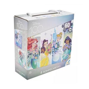 Disney 4 Rompecabezas Princesas Jazmin Cenicienta Bella Ariel