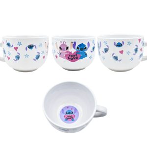 Tarro Jumbo Stitch Y Ángela Corazones Tazón Taza Cereal
