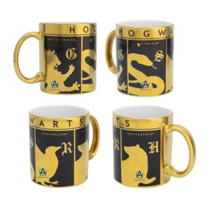 Taza Harry Potter Metalizada Escudos De Las 4 Casas Café