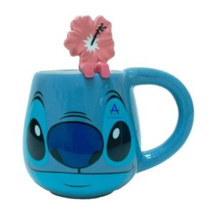 Taza Stitch Con Cuchara Flor Hibisco Ohana Regalo Disney