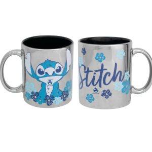 Taza Stitch Metalizada Flores Hibisco Café Regalo Disney