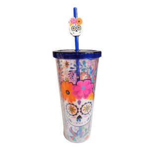 Vaso Doble Pared Calavera Mexicana Con Colibries Flores