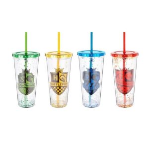 Vaso Harry Potter Doble Pared Glitter Escudos Hogwarts
