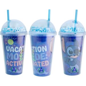 Vaso Stitch Tapa Domo Y Popote Doble Pared Bolitas De Nieve