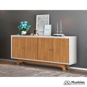 Buffet Brest, 4 Puertas, Roble Y Blanco Roto, 180 Cms.