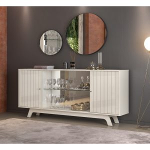 Buffet Grenoble, 4 Puertas, Cristal, Blanco Roto, 180 Cms.