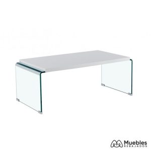 Mesa Ariston, Baja, Lacada Blanca, Cristal, 110X55 Cms