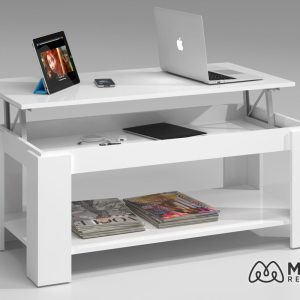Mesa con revistero elevable blanca 001639a