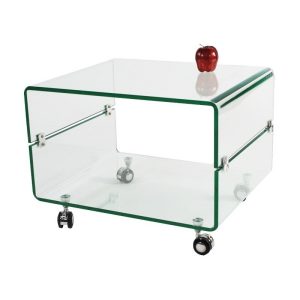 Mesa Melbourne, Cristal Curvado, Ruedas, 60X40 Cms