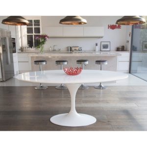 Mesa Tul, Oval, Fibra De Vidrio, Tapa Lacada Blanca 180X108 Cms