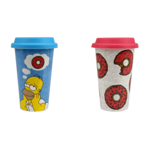 Vaso Para Café The Simpsons De Cerámica Con Tapa