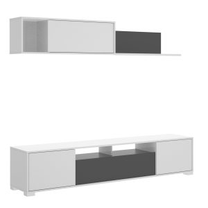 Salón tv con puertas y estante a pared